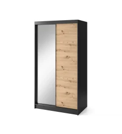 Szafa przesuwna  II 120 cm z lustrem w optyce Dąb artisan/Czarny mat