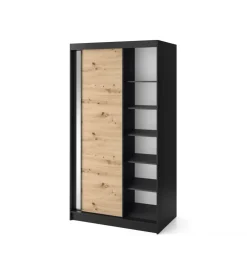 Szafa przesuwna  II 120 cm z lustrem w optyce Dąb artisan/Czarny mat