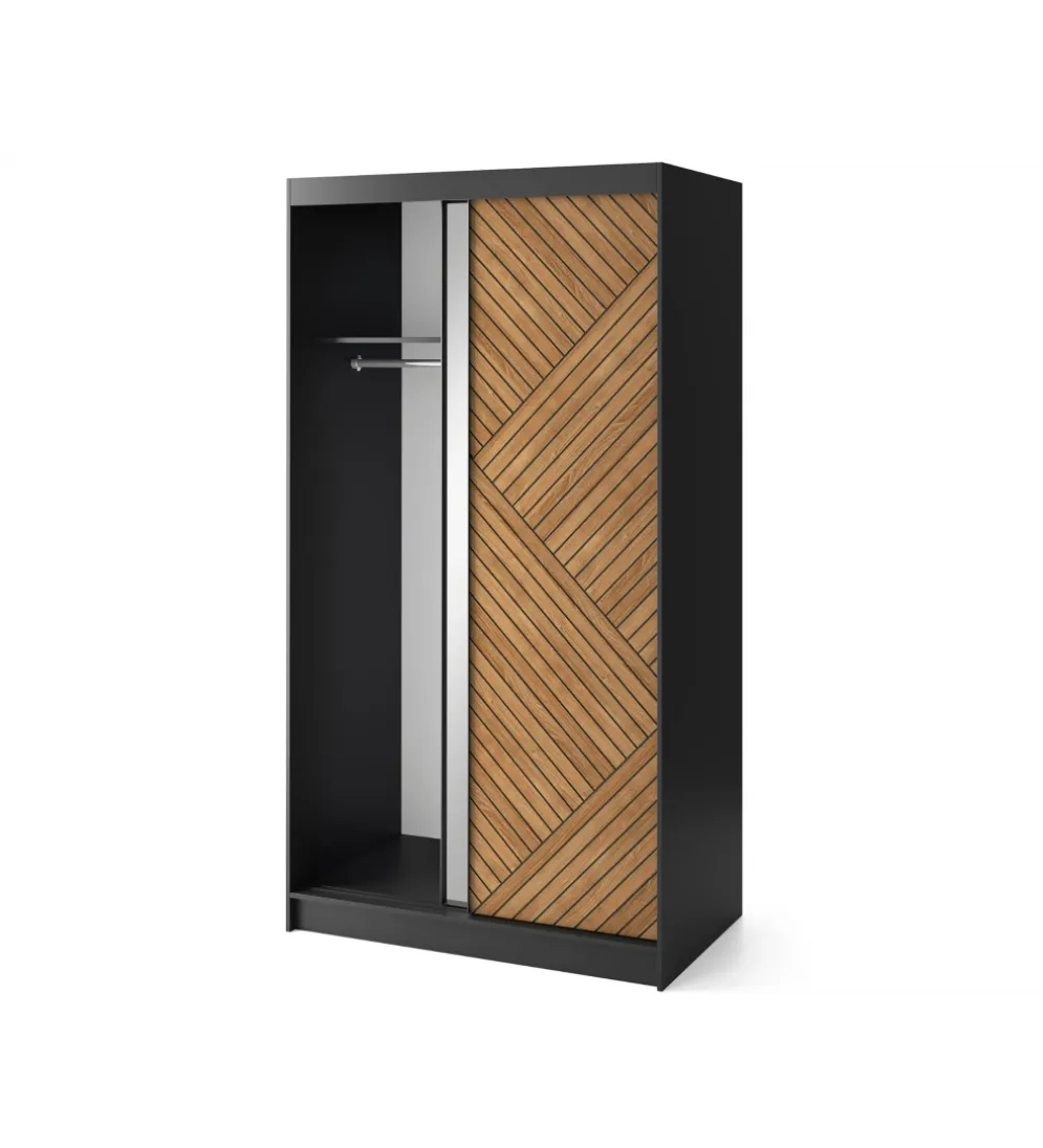 Szafa przesuwna Marrphy II 120 cm z lustrem czarny/dąb caramel