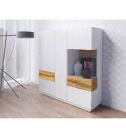 Witryna SILKE 130 cm biała z dodatkiem koloru Dąb Wotan