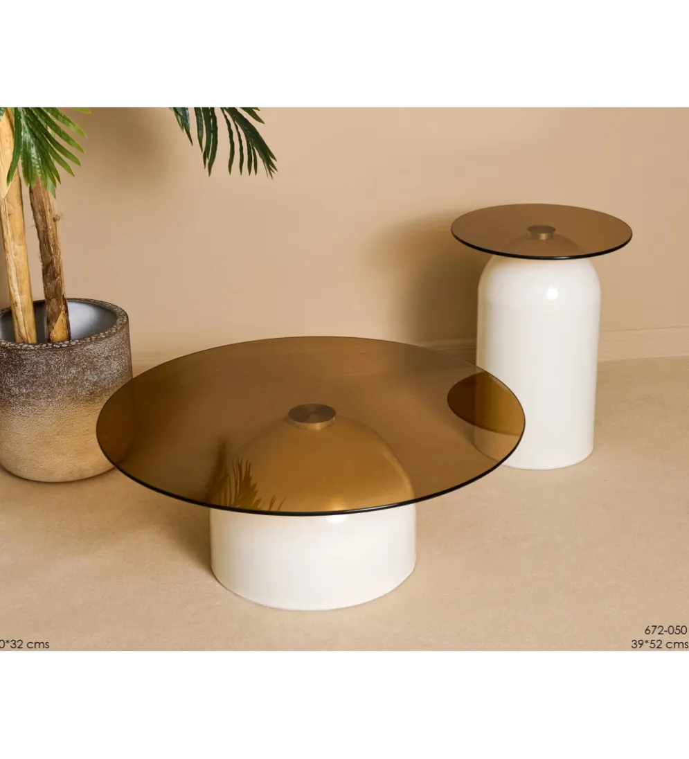 Zestaw 2 stolików ARLINGTON 80 cm 39 cm kremowe szklane